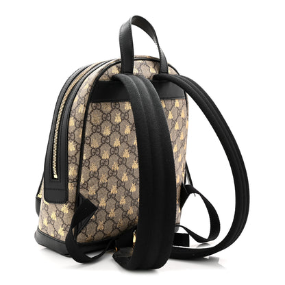 Gucci GG Supreme Monogram Bees Print Small Day Backpack Beige Oro Black 3 of 12