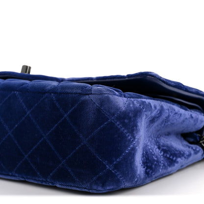 Chanel Velvet Quilted Medium Double Flap Navy Blue 10 of 13