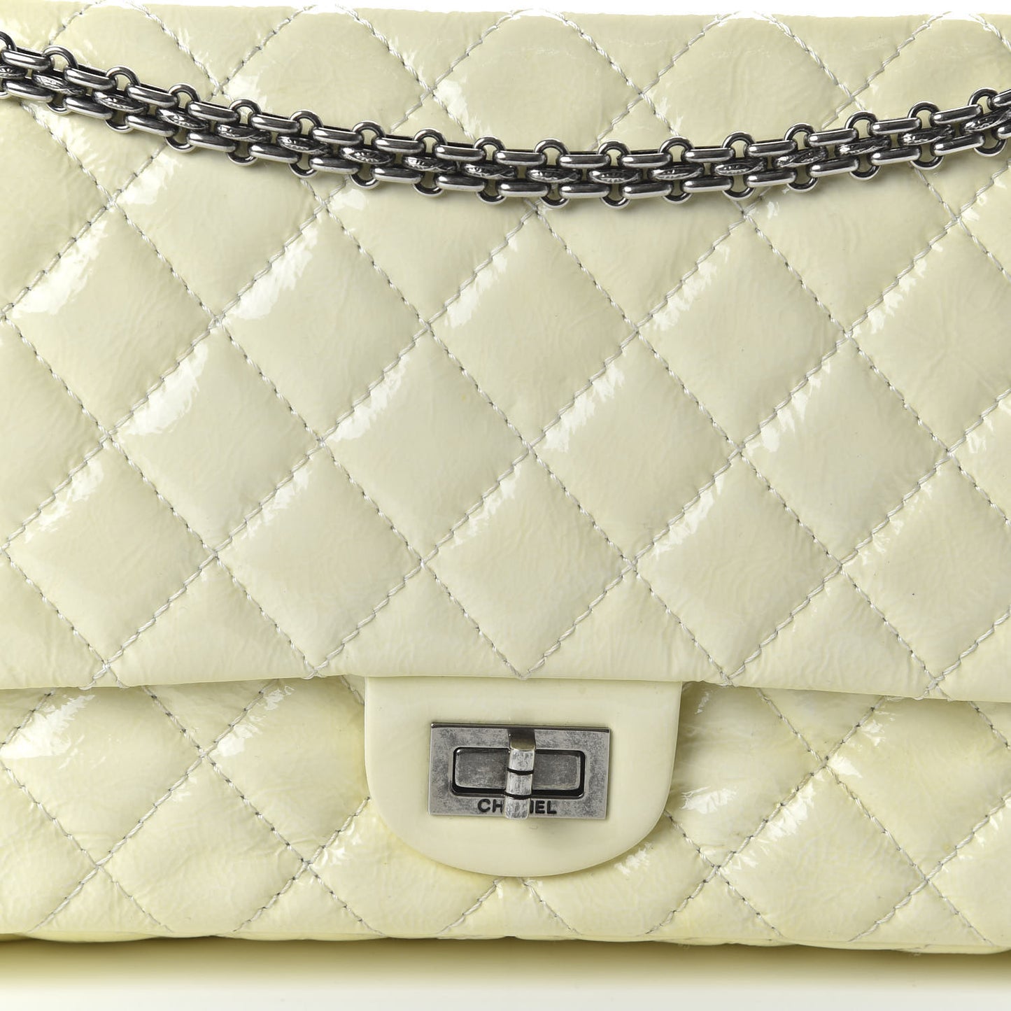Distressed Patent Quilted 2.55 Reissue Flap 227 White