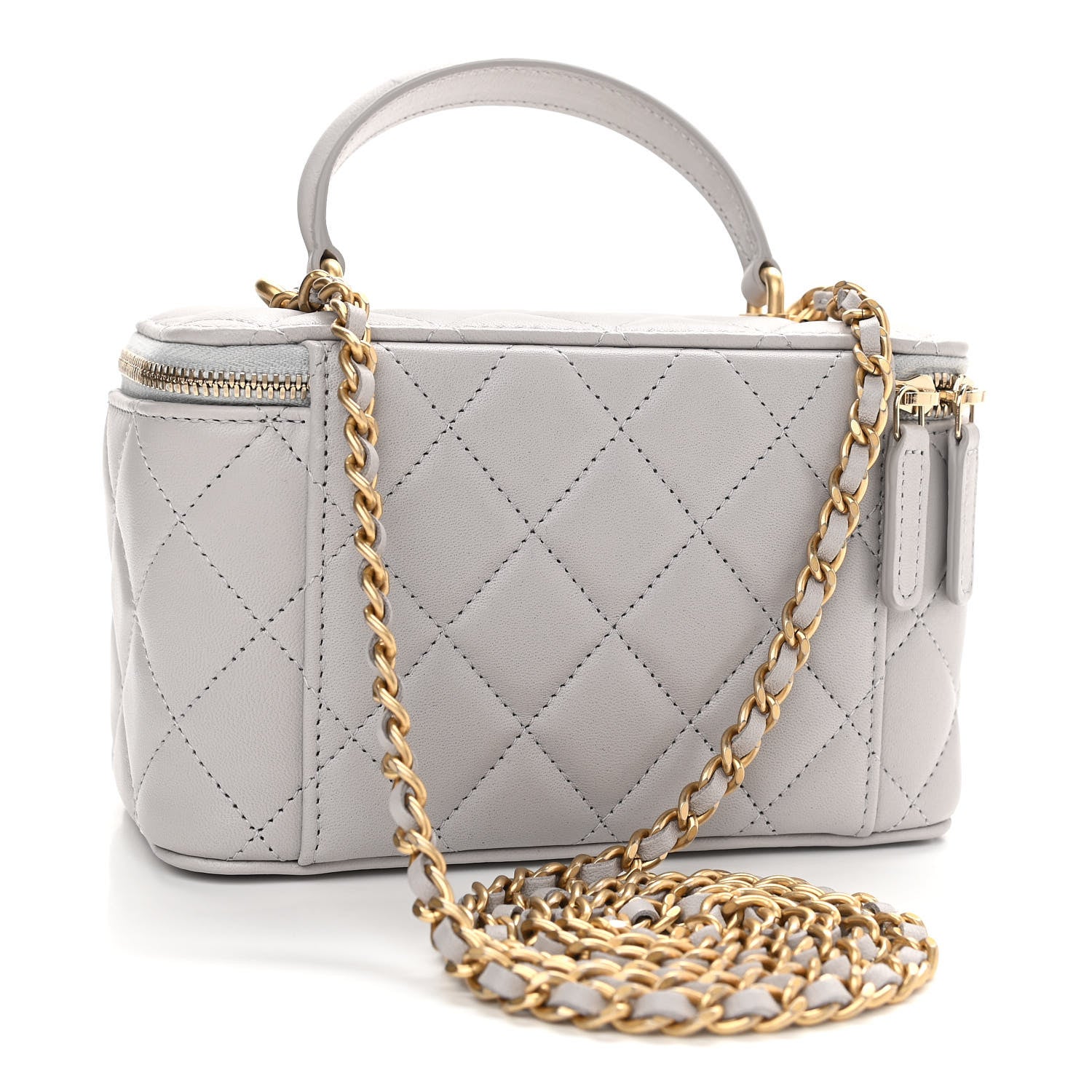 Chanel Lambskin Quilted Small Top Handle Vanity Case With Chain Light Grey 2 of 11
