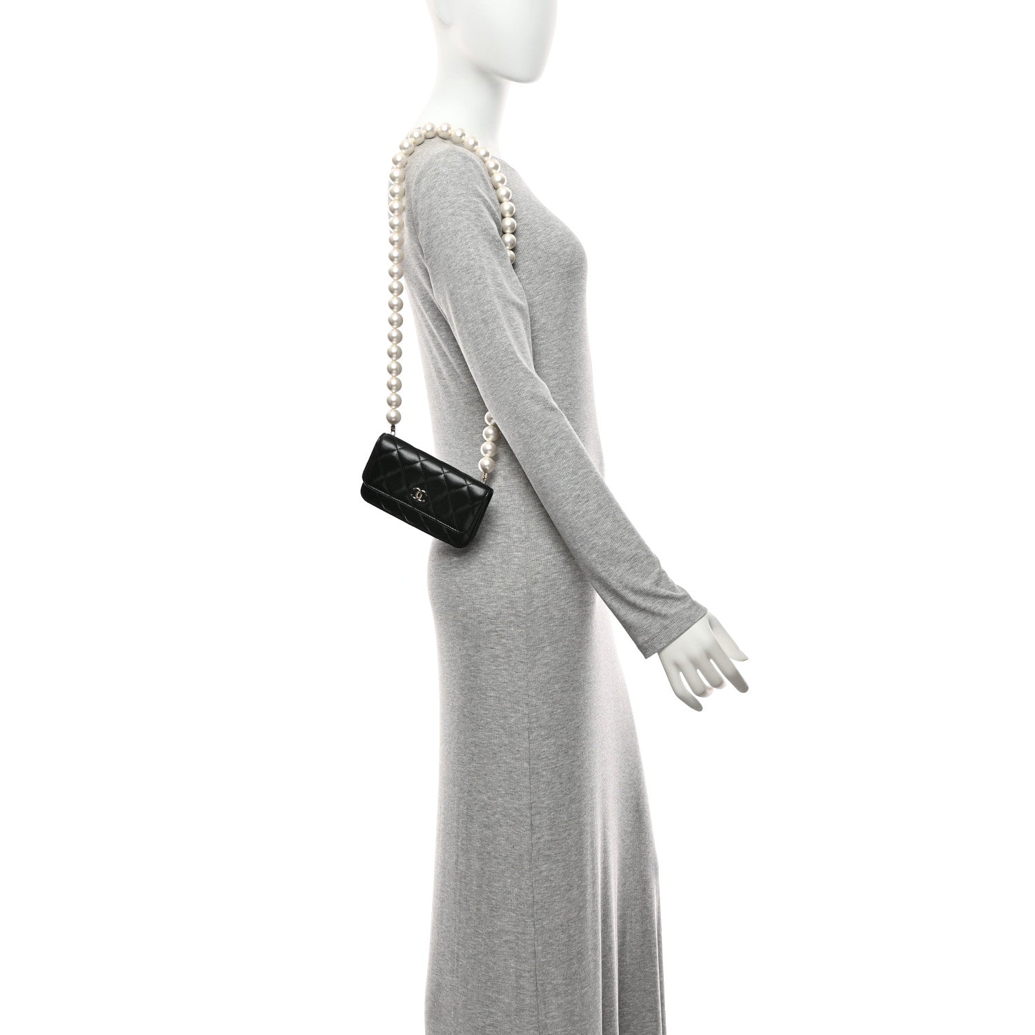 Chanel Calfskin Quilted Maxi Pearls Clutch With Chain Black 2 of 12