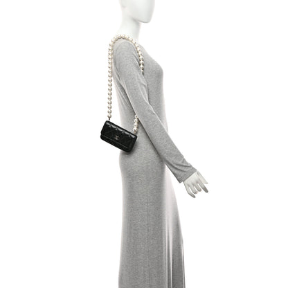 Chanel Calfskin Quilted Maxi Pearls Clutch With Chain Black 2 of 12