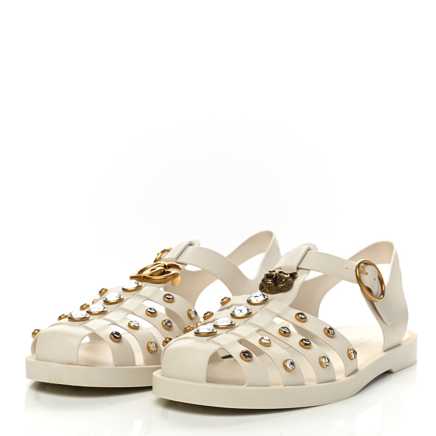 Rubber Crystal Womens Buckle Strap Sandals 41 White