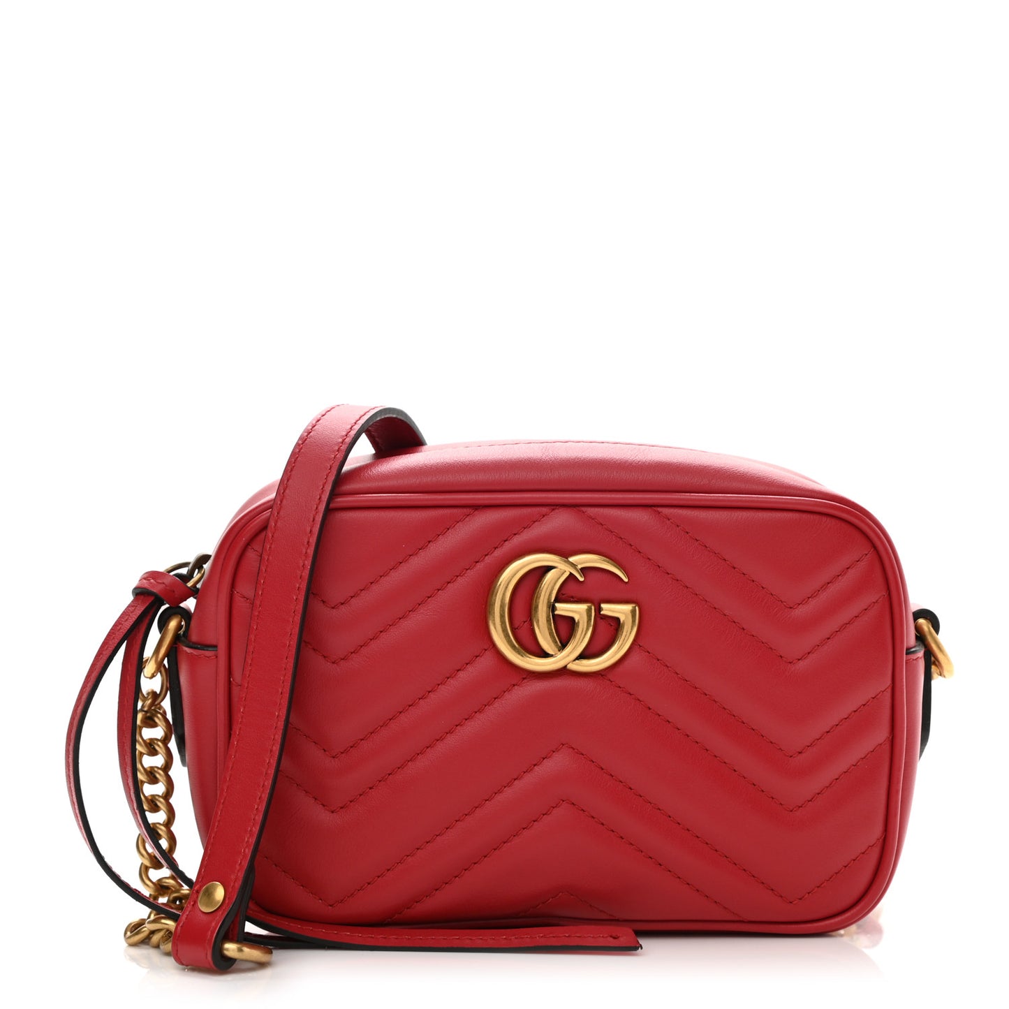 Calfskin Matelasse Mini GG Marmont Chain Shoulder Bag Hibiscus Red