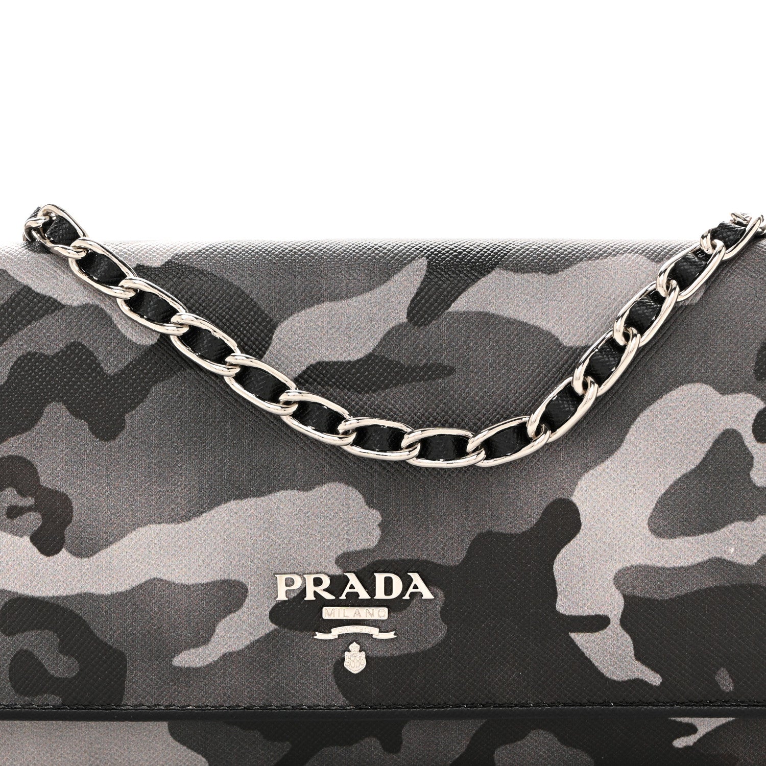 Prada Saffiano Print Metal Oro Chain Wallet Marmo Dis Camouflage 9 of 12