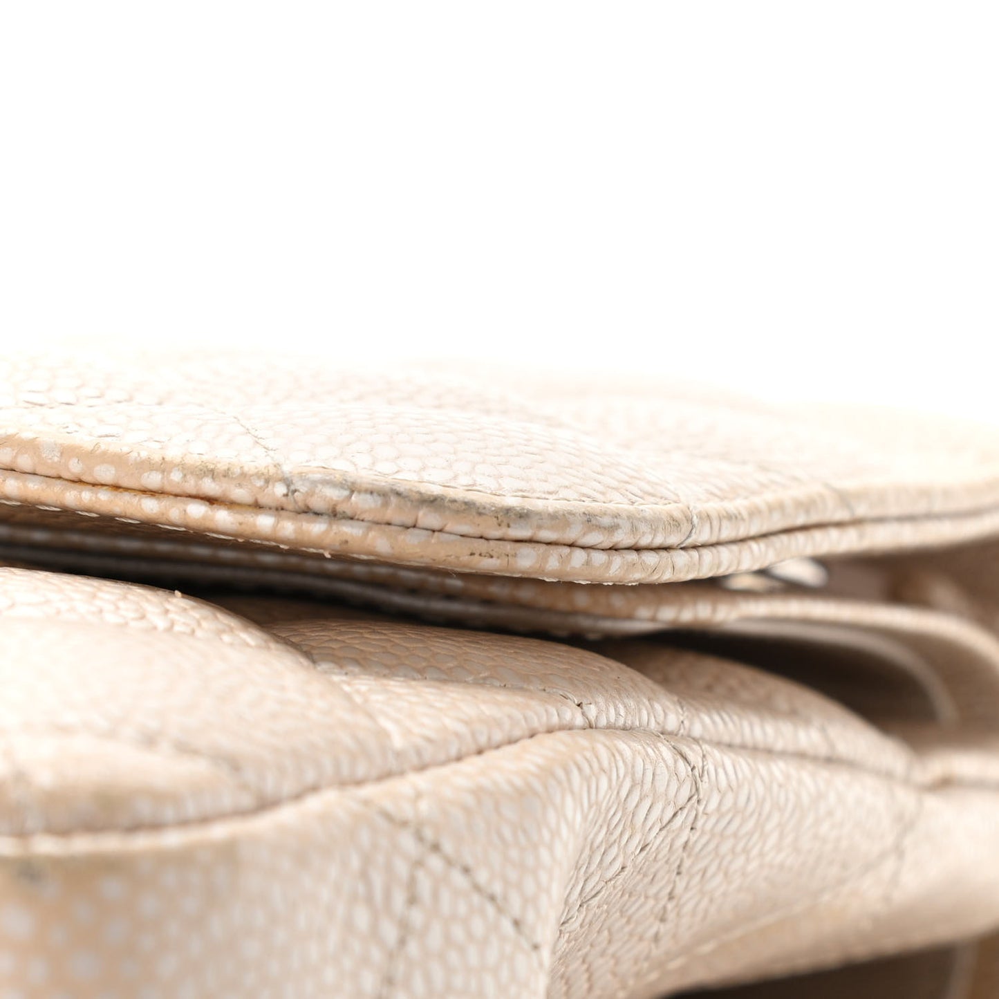 Pearly Caviar Quilted Jumbo Double Flap Light Beige