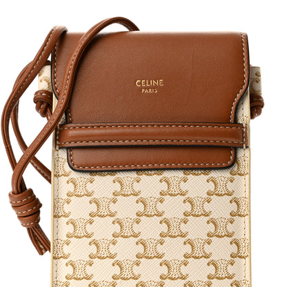 Celine Triomphe Canvas Lambskin Phone Pouch With Flap White Tan 8 of 10