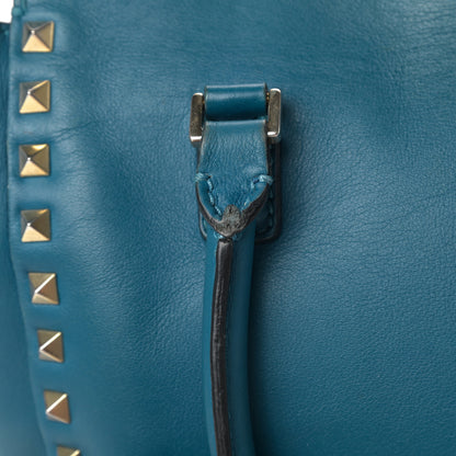 Valentino Garavani Vitello Small Rockstud Double Handle Tote Blue 12 of 17