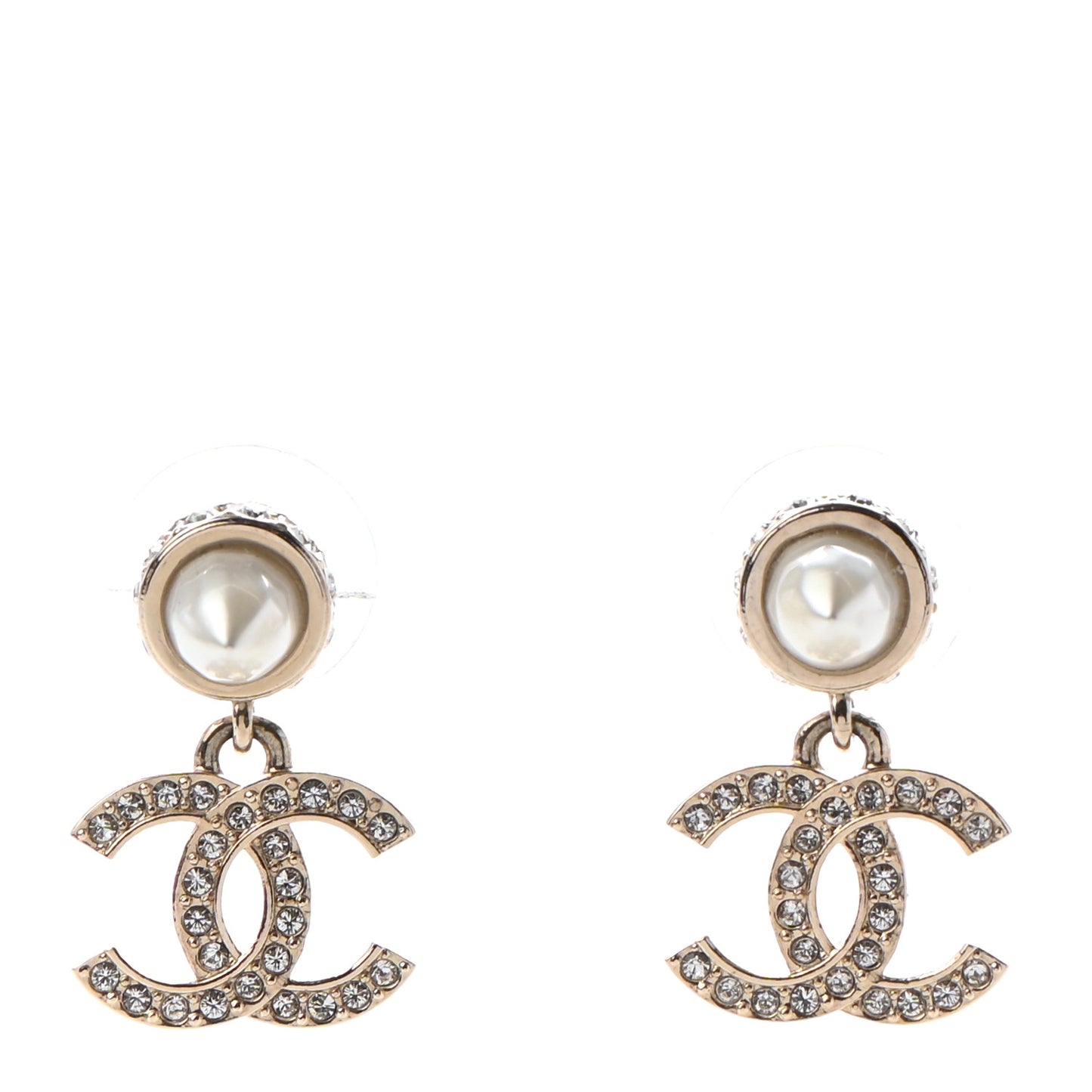 Pearl Crystal CC Drop Earrings Gold