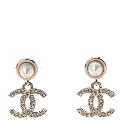 Chanel Pearl Crystal CC Drop Earrings Gold 1 of 5