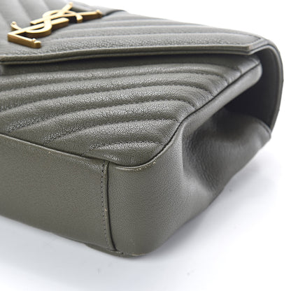 Saint Laurent Sheepskin Matelasse Chevron Monogram Medium College Bag Military Olive 9 of 10