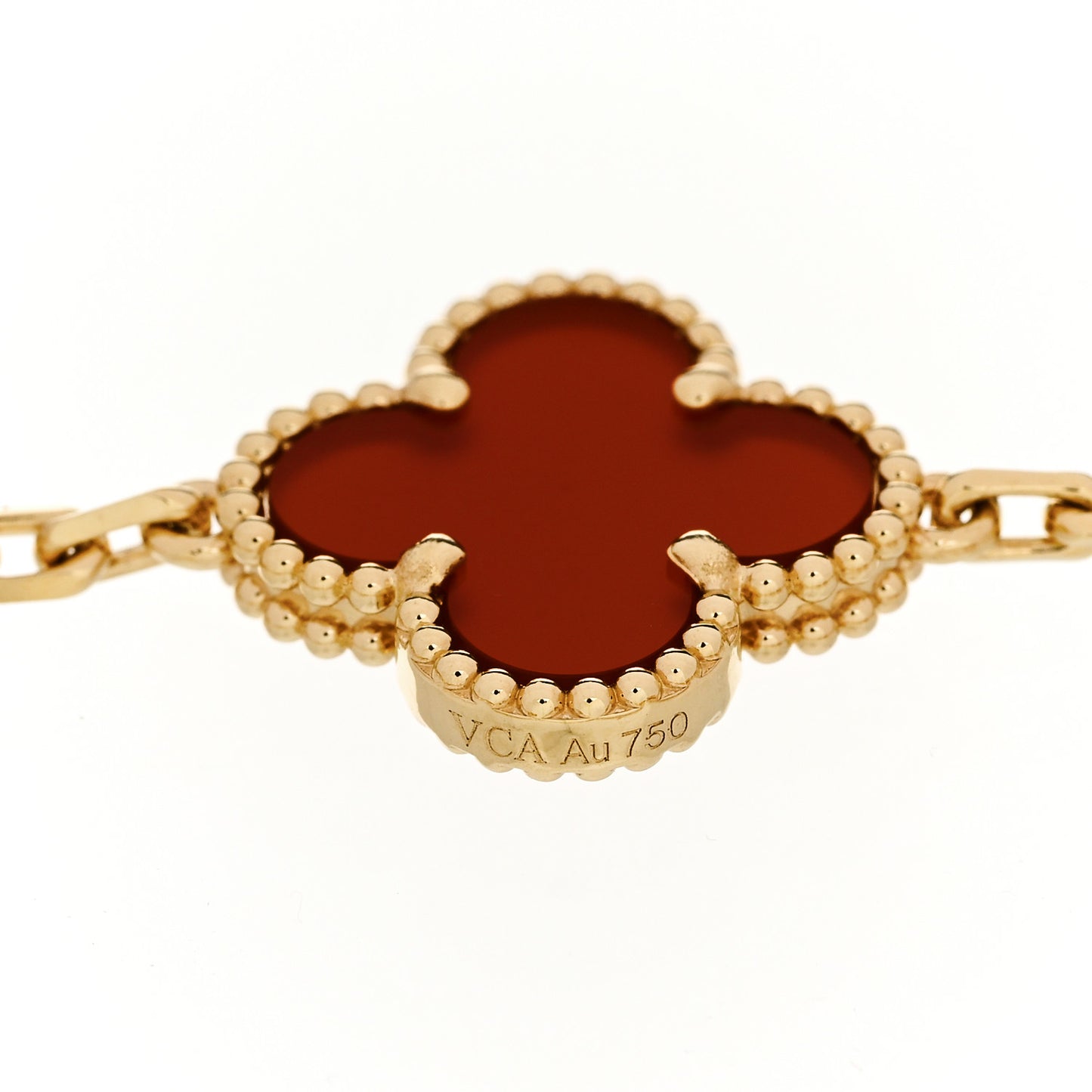 18K Yellow Gold Carnelian 10 Motifs Vintage Alhambra Necklace