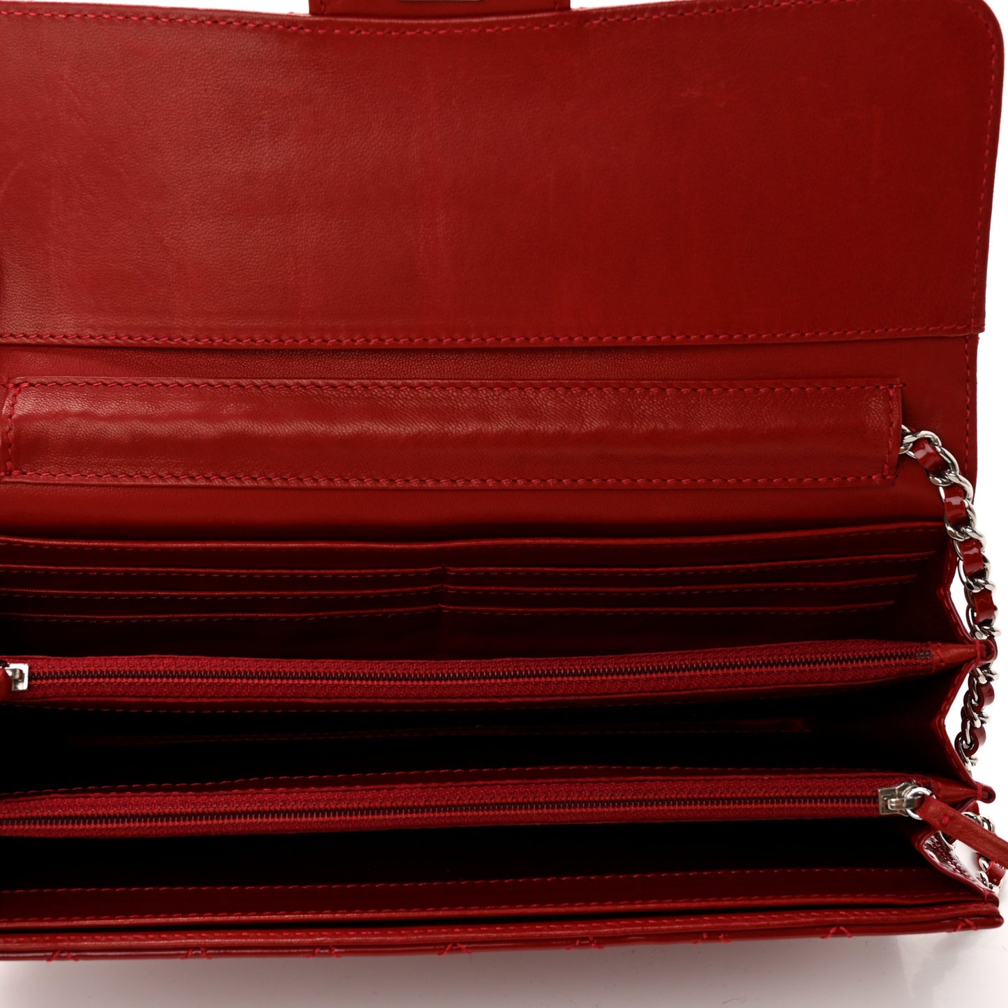 Patent Calfskin Quilted Brilliant East West Flap Clutch Red