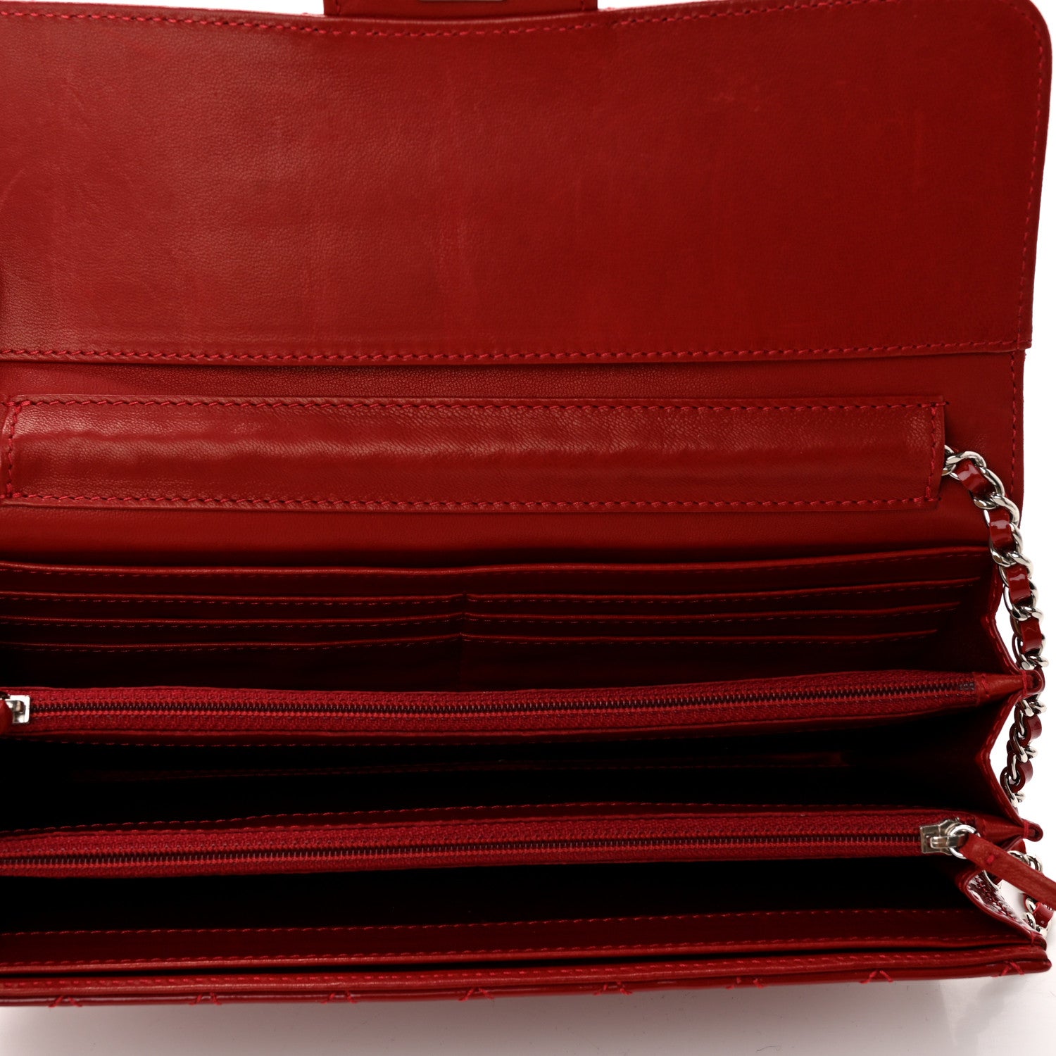 Chanel Patent Calfskin Quilted Brilliant East West Flap Clutch Red 5 of 12