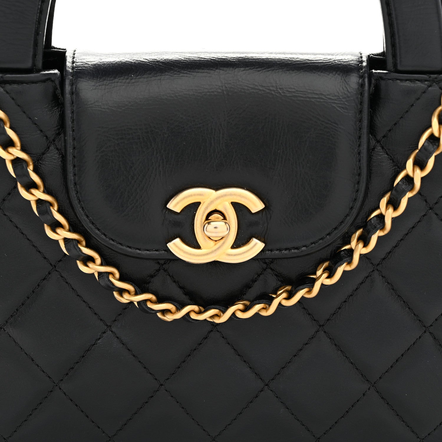 Chanel Shiny Aged Calfskin Quilted Nano Kelly Shopper Black 8 of 10