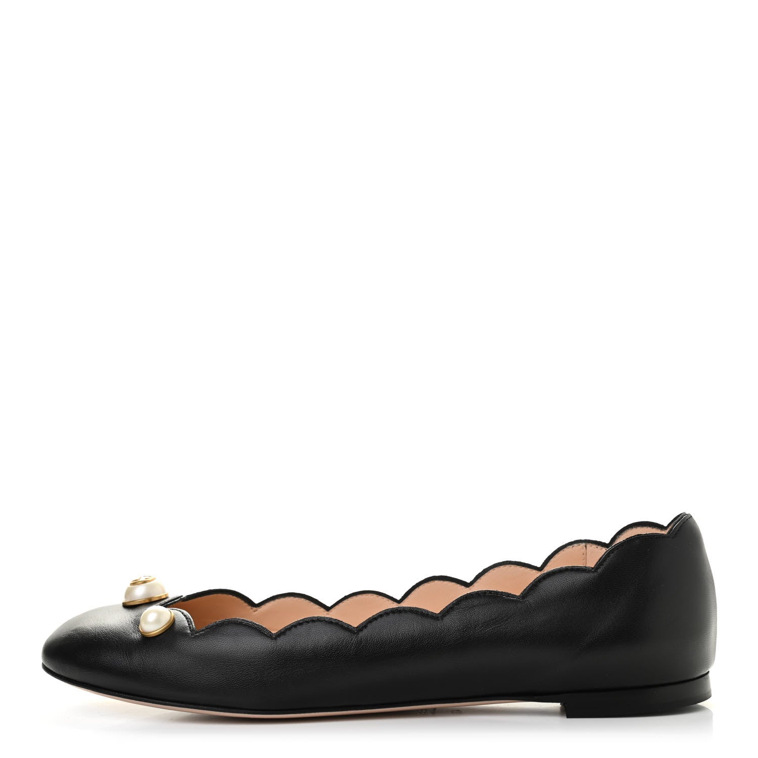 Gucci Malaga Kid Interlocking G Pearl Scalloped Flats 40 Black 1 of 12