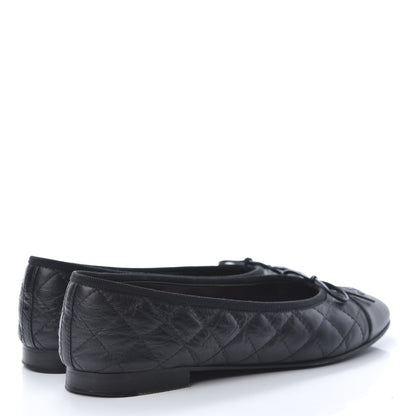 Chanel Aged Calfskin Quilted CC Cap Toe Ballerina Flats 40 Black 4 of 12