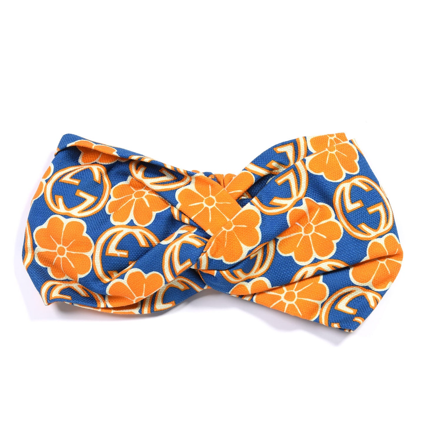 Cotton Knit Elastic Floral Headband M Sapphire Orange