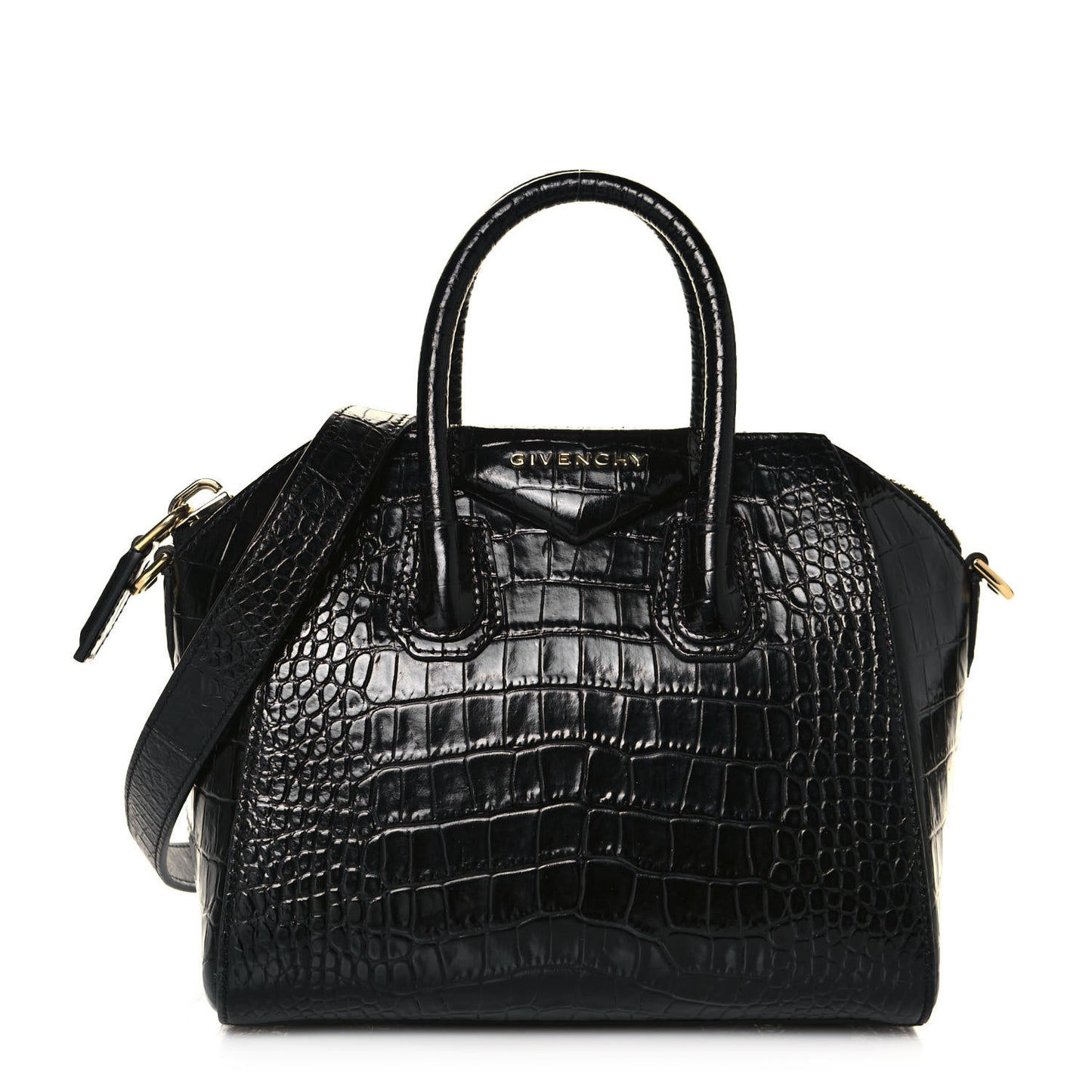 Calfskin Crocodile Embossed Mini Antigona Black
