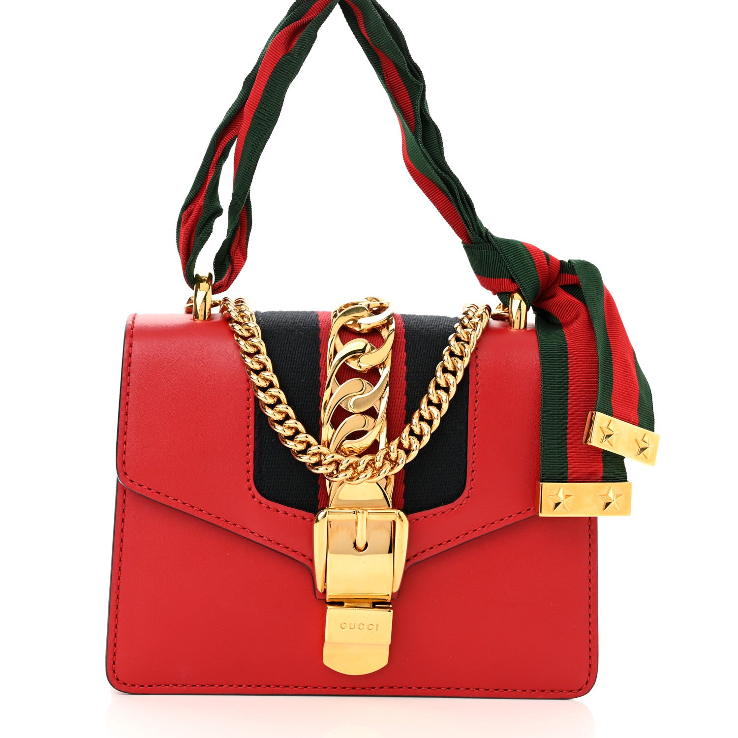 Gucci Calfskin Mini Sylvie Chain Shoulder Bag Hibiscus Red 9 of 11