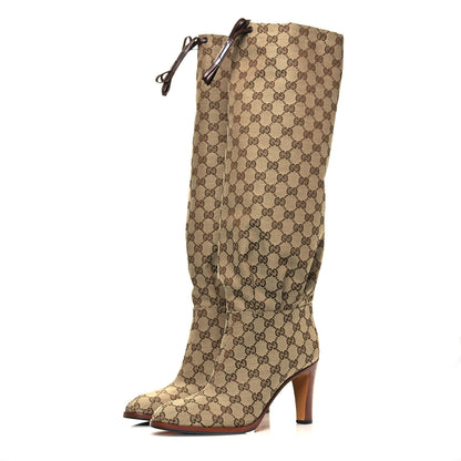 Gucci Monogram Malaga Kid Lisa Mid Heel Boots 40.5 Beige Ebony 3 of 7