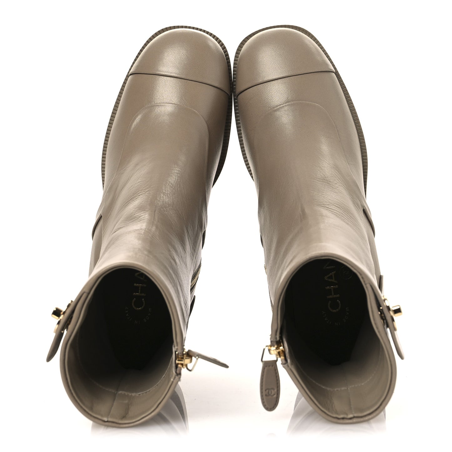 Shiny Goatskin Cap Toe Short Boots 37.5 Beige