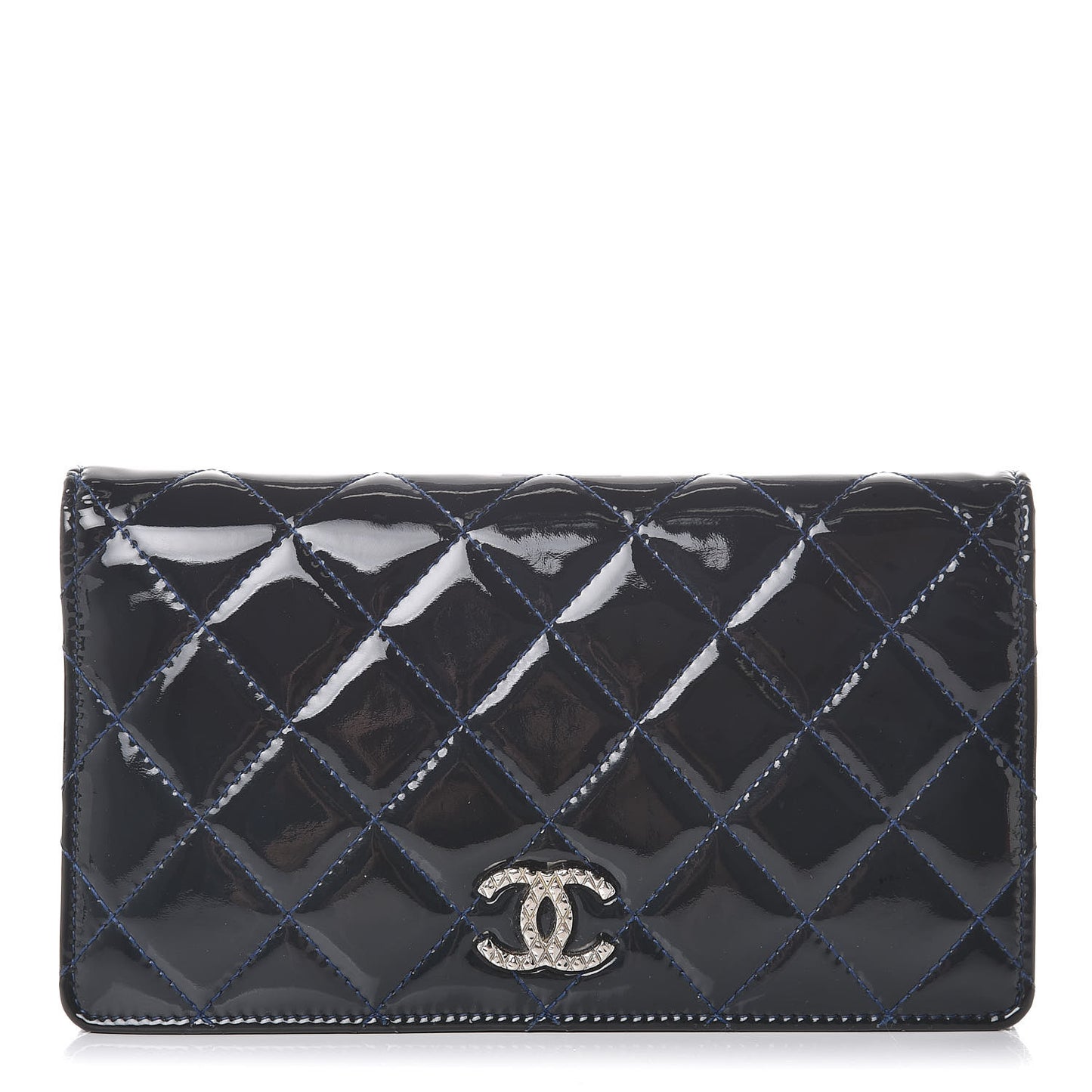 Patent Quilted Brilliant Yen Wallet Blue Fonce
