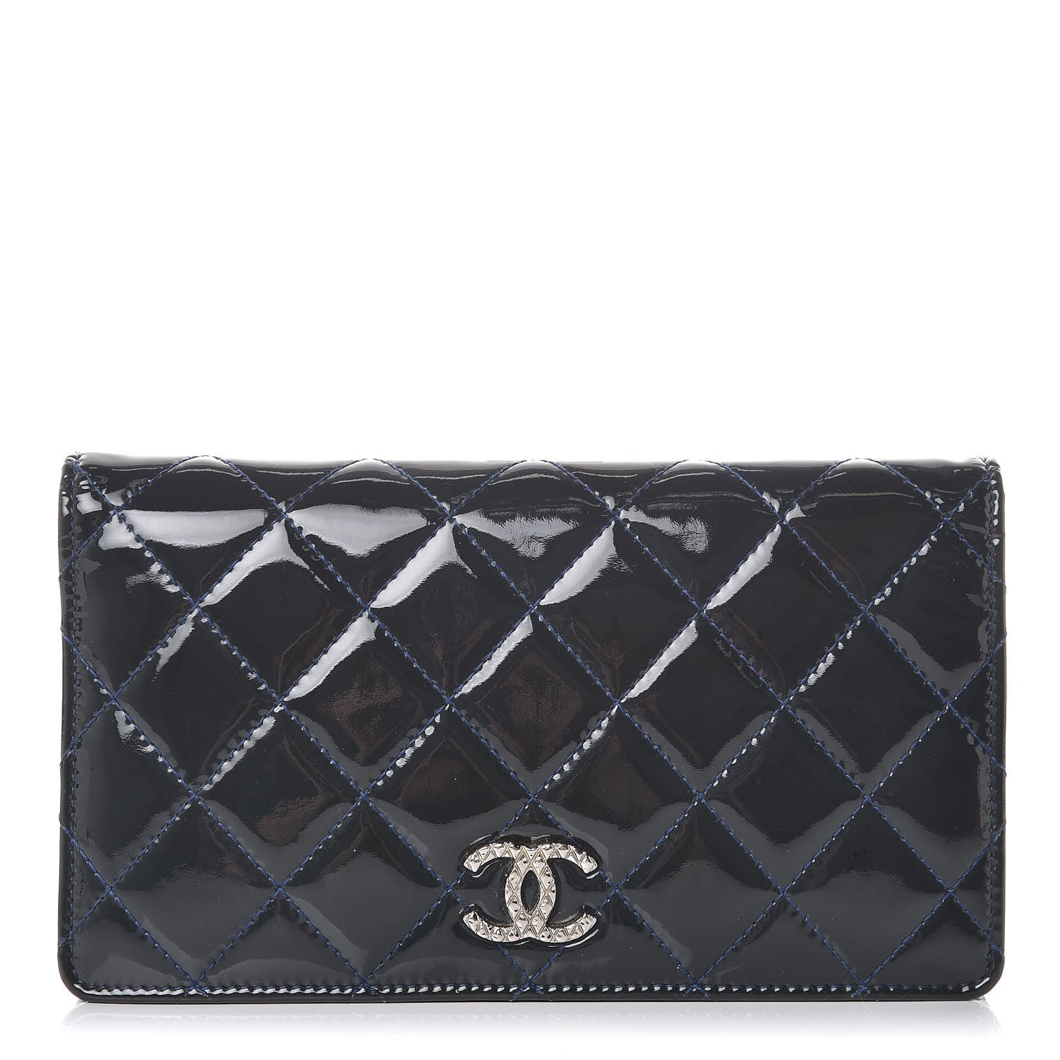 Chanel Patent Quilted Brilliant Yen Wallet Blue Fonce 1 of 15