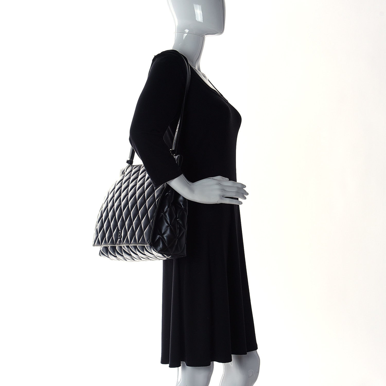 Balenciaga Nappa Calfskin Quilted Large Touch B Shoulder Bag Black 3 of 16