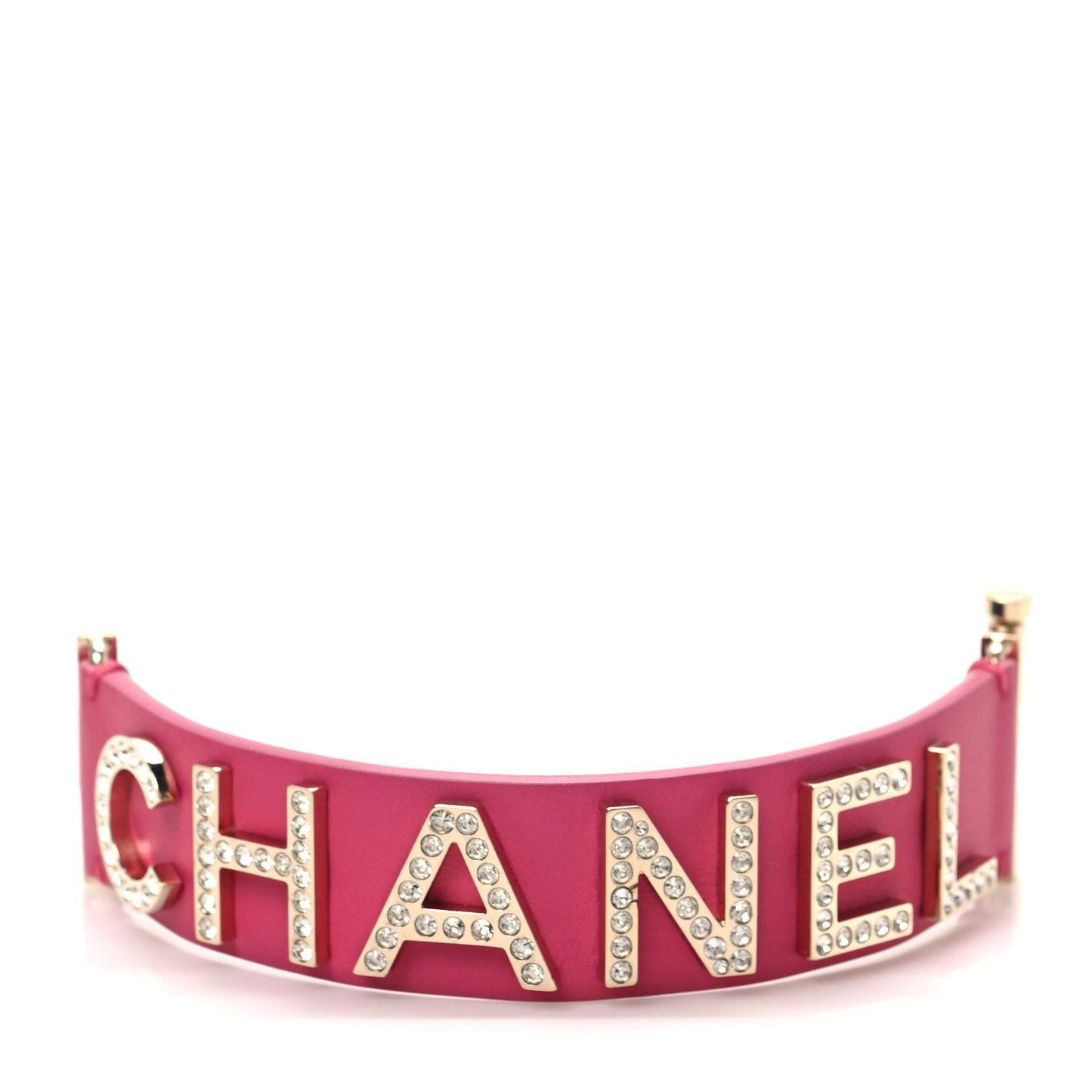 Crystal Lambskin Cha-Nel Logo Cuff S Pink
