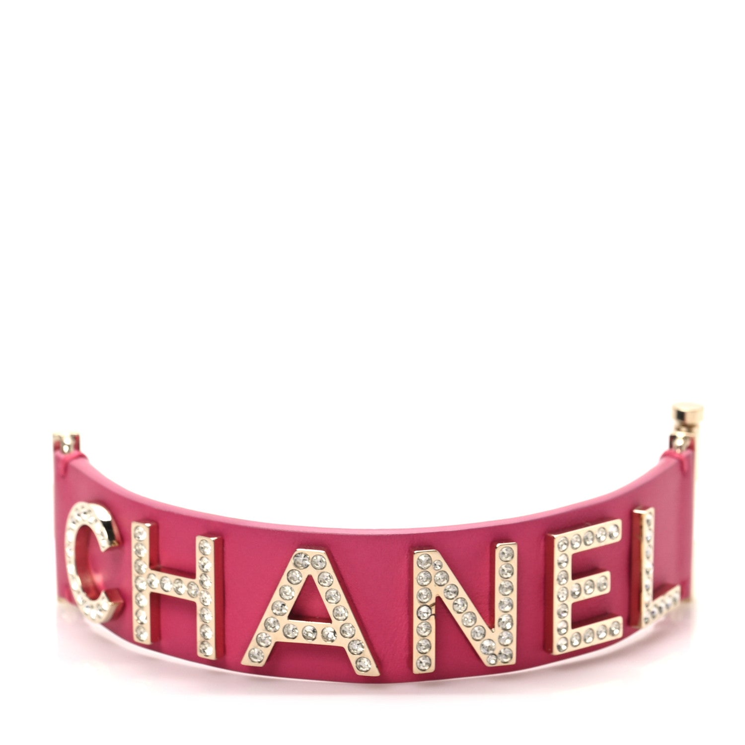 Chanel Crystal Lambskin Cha-Nel Logo Cuff S Pink 1 of 6