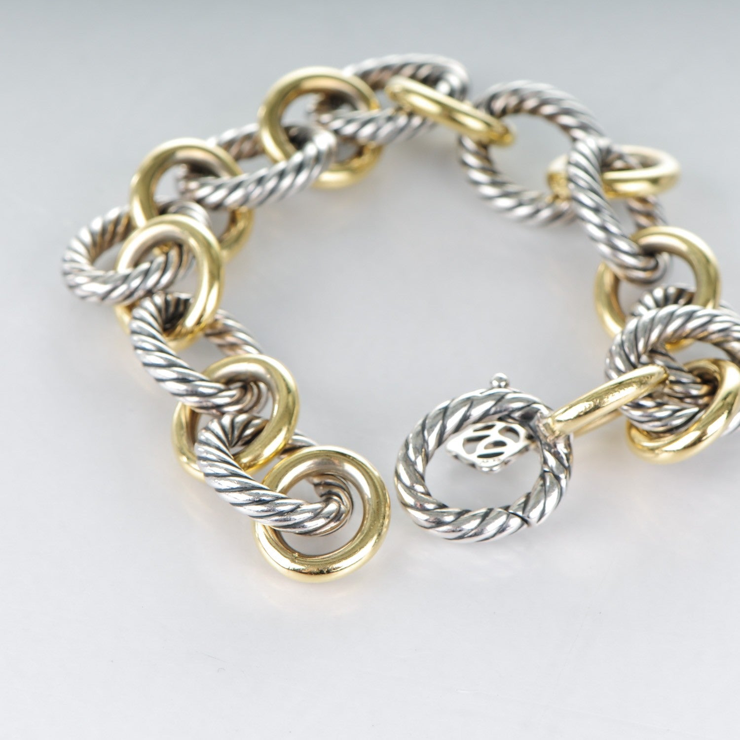 David Yurman Sterling Silver 18K Yellow Gold 12mm Large Oval Link Bracelet 4 of 6