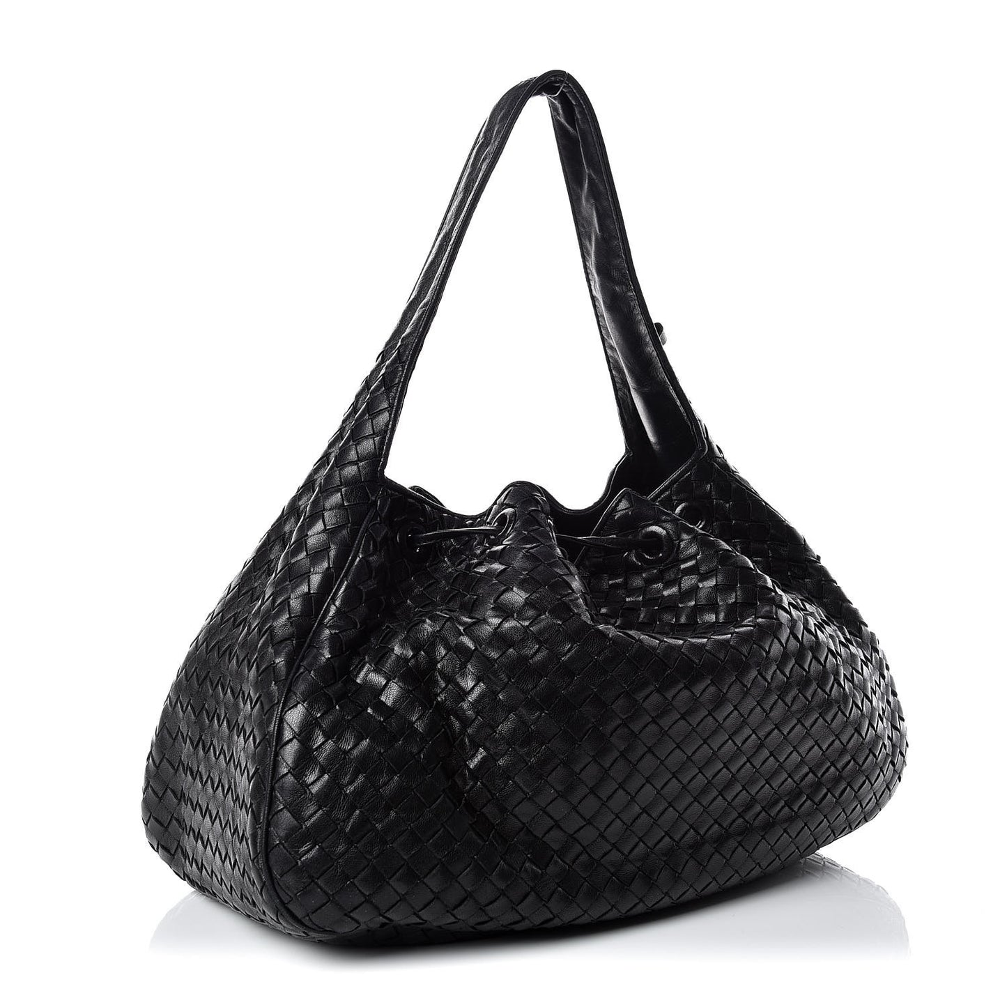 Nappa Intrecciato Drawstring Hobo Bag Black