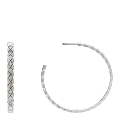 Chanel 18K White Gold Diamond Coco Crush Hoop Earrings 1 of 5
