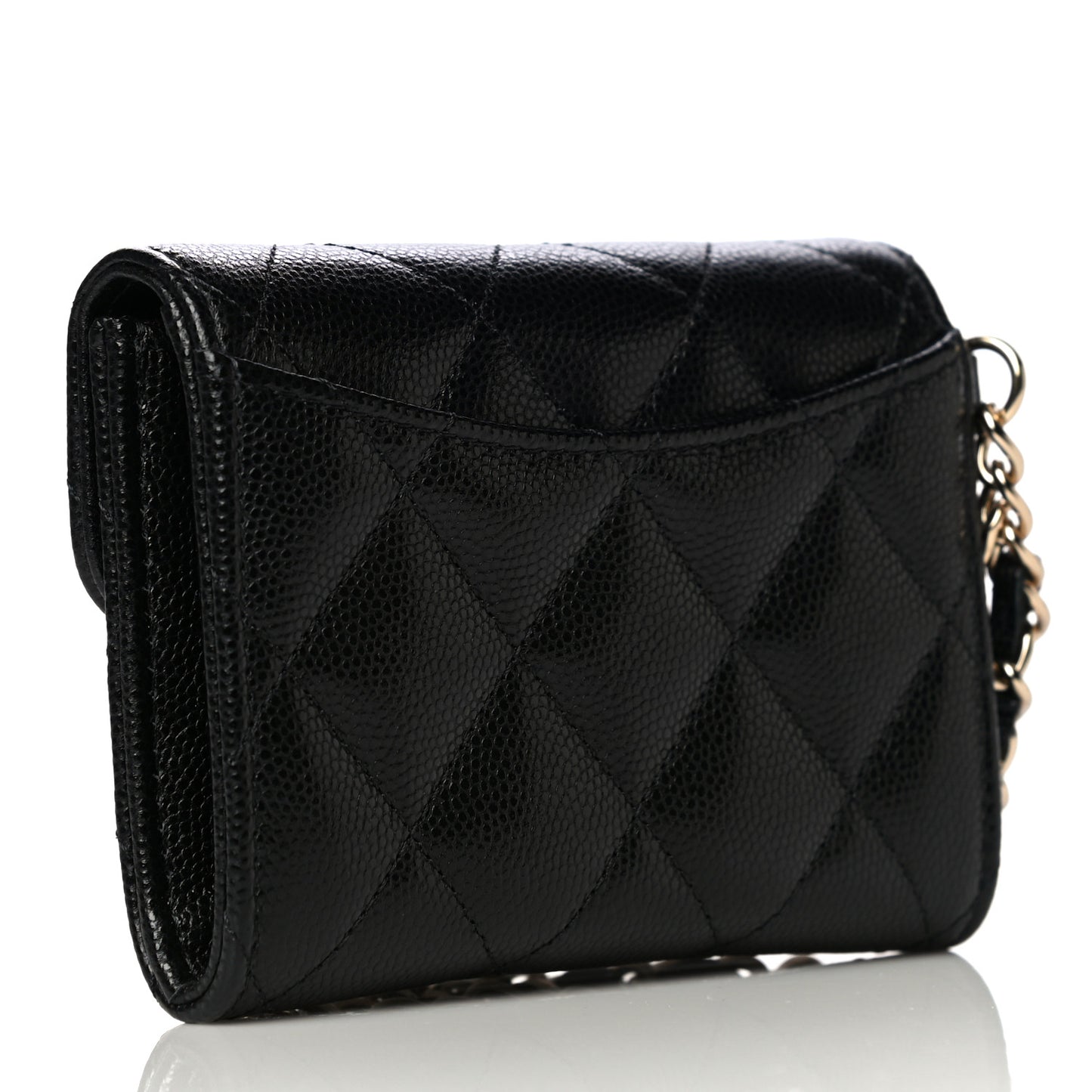 Caviar Quilted Flap Card Holder Chain Wristlet Black