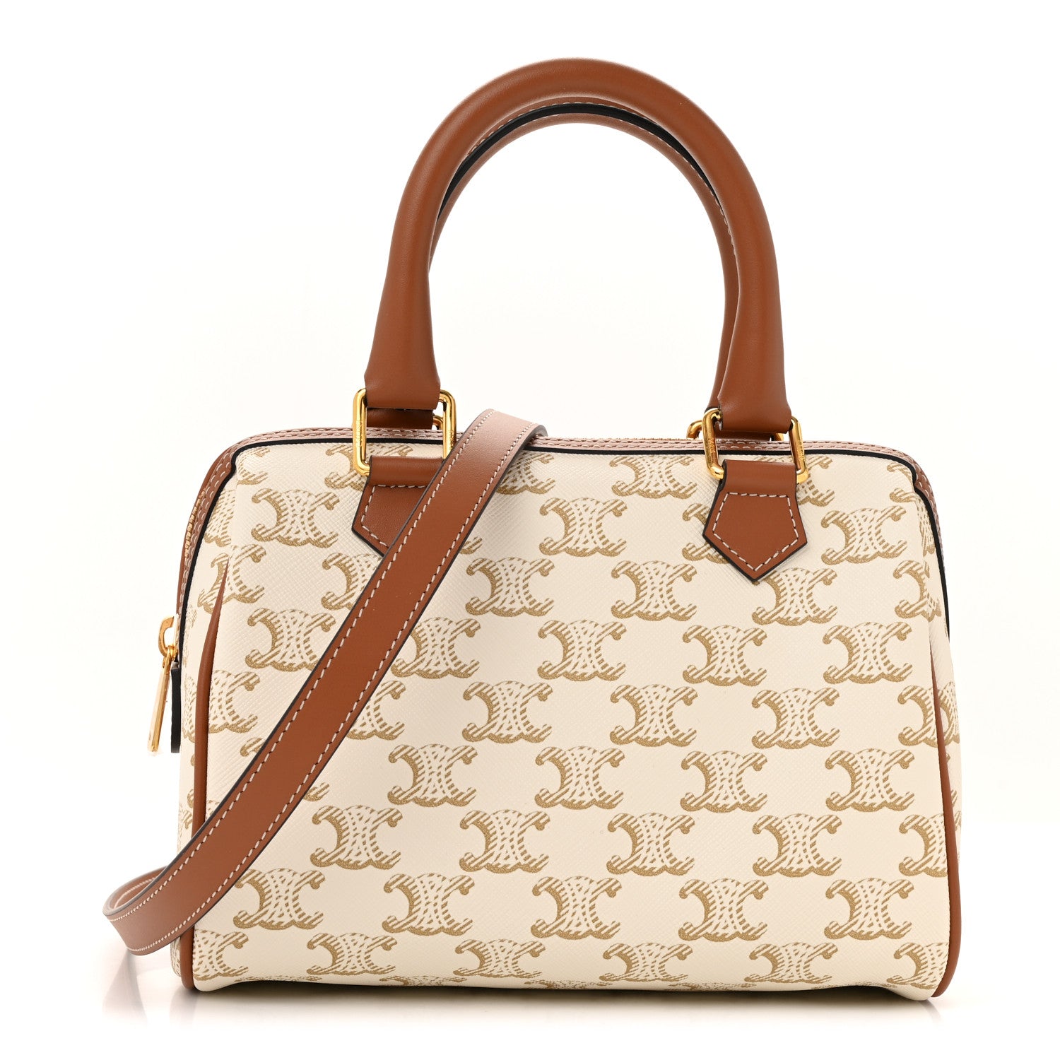 Celine Triomphe Canvas Calfskin Small Boston Bag White 1 of 13