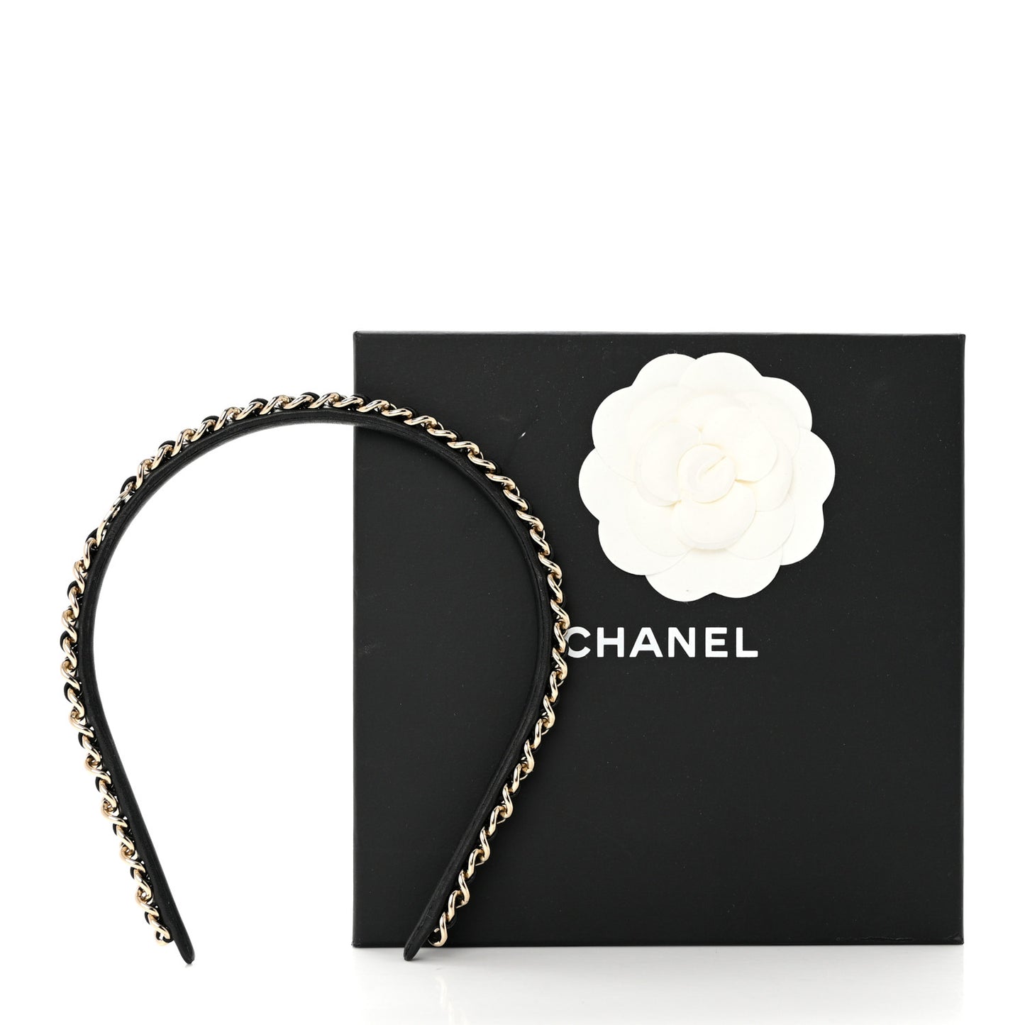 Metal Lambskin Chain CC Headband Black Gold