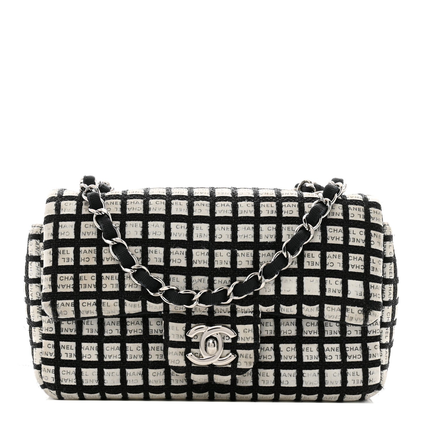 Ribbon Tweed Mini Rectangular Flap Black Ivory