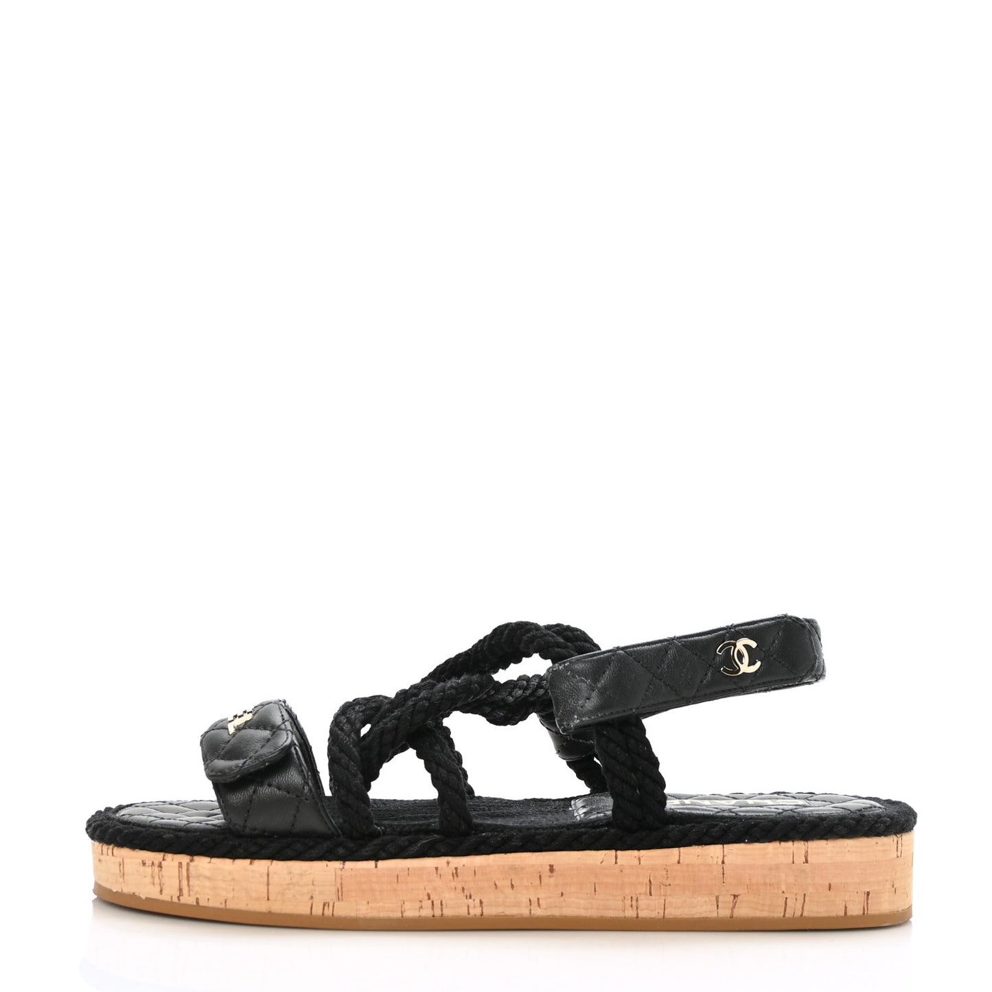 Cord Lambskin Quilted Logo Sandals 39 Black