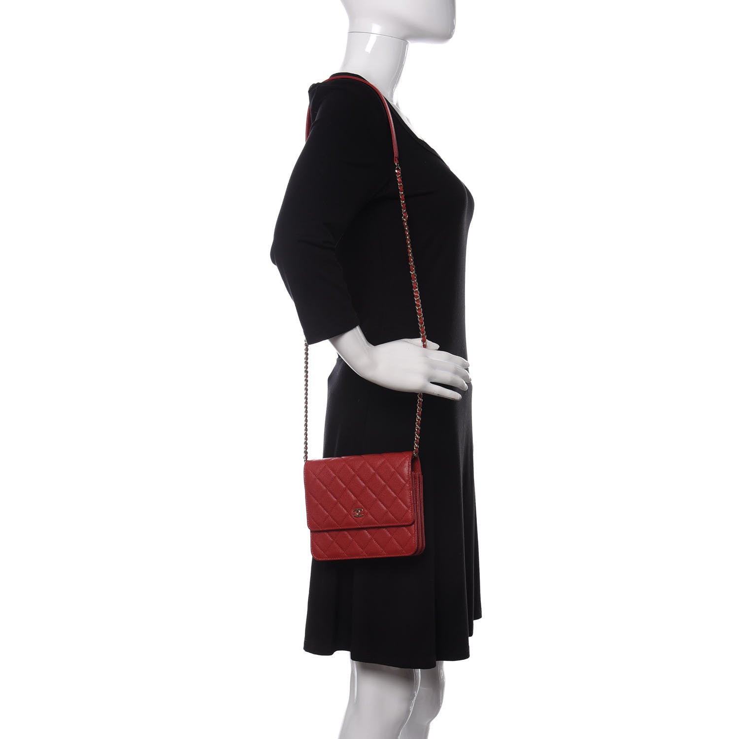 Chanel Caviar Quilted Square Wallet On Chain WOC Red 2 of 11