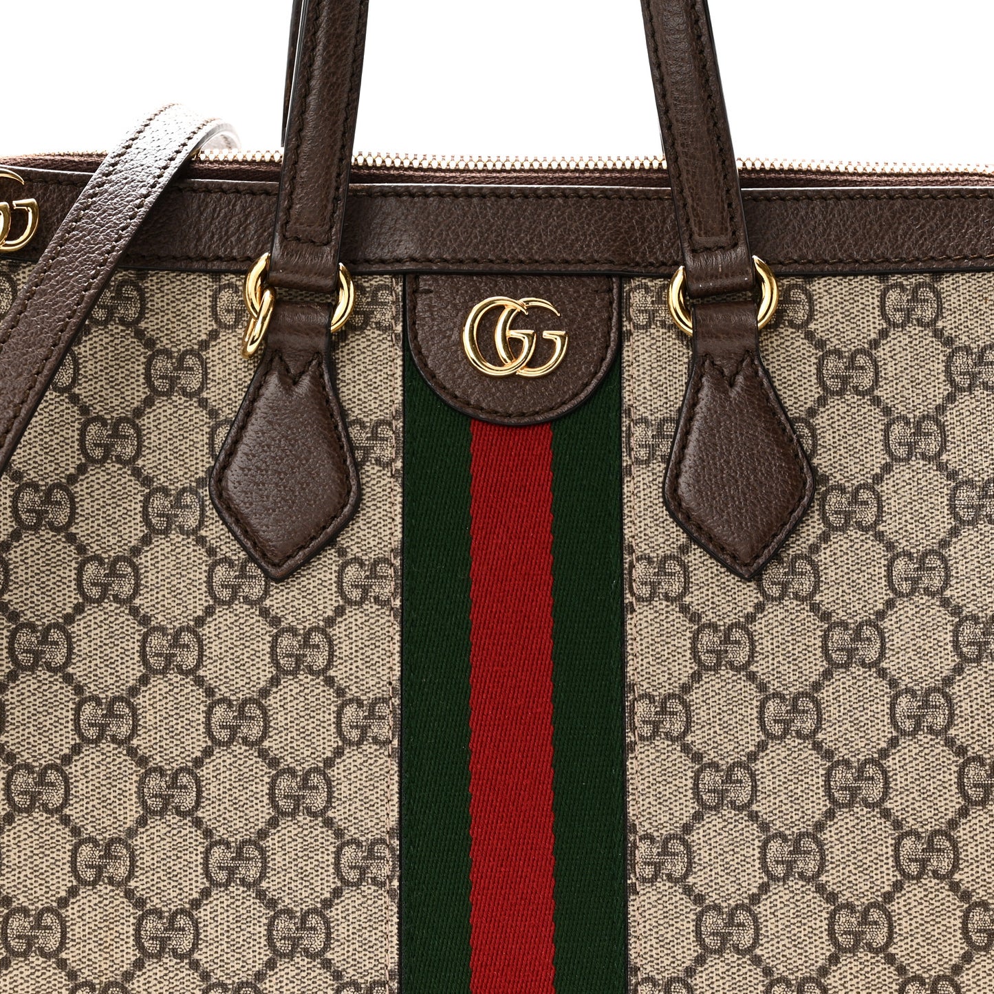 GG Supreme Monogram Web Medium Ophidia Tote Bag Brown