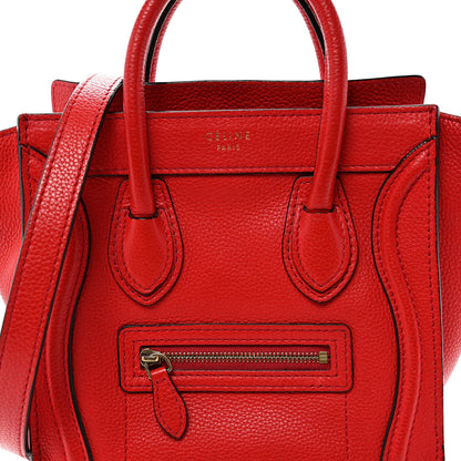 Celine Drummed Calfskin Nano Luggage Vermillion 8 of 10