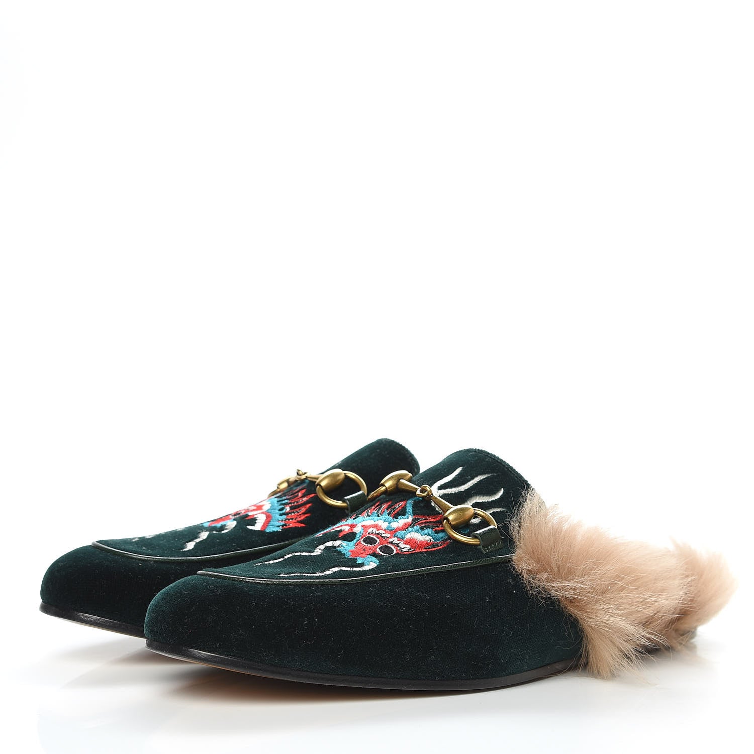 Gucci Velvet Fur Dragon Embroidered Mens Princetown Slippers 6 Zaffre Dark Zaffre 3 of 9