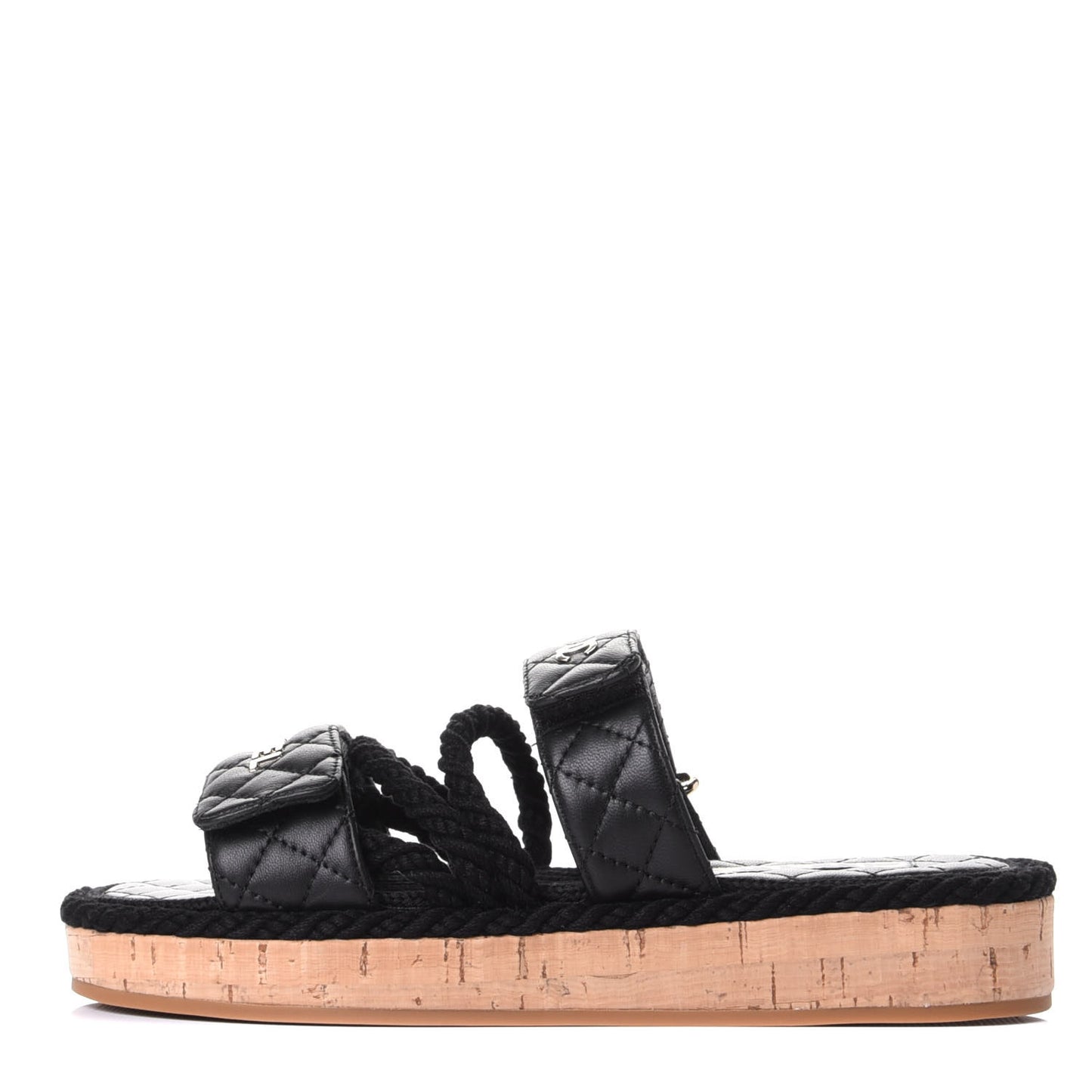 Cord Lambskin Quilted Logo Mules 37 Black