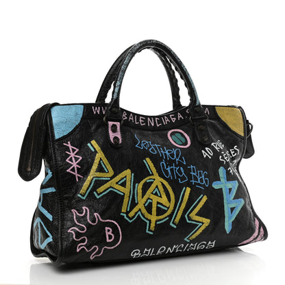 Balenciaga Agneau Graffiti All Over Classic Hardware City Black Multicolor 3 of 10