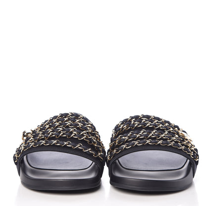 Chanel Canvas Chain Flat Sandals 40 Marine 2 of 11