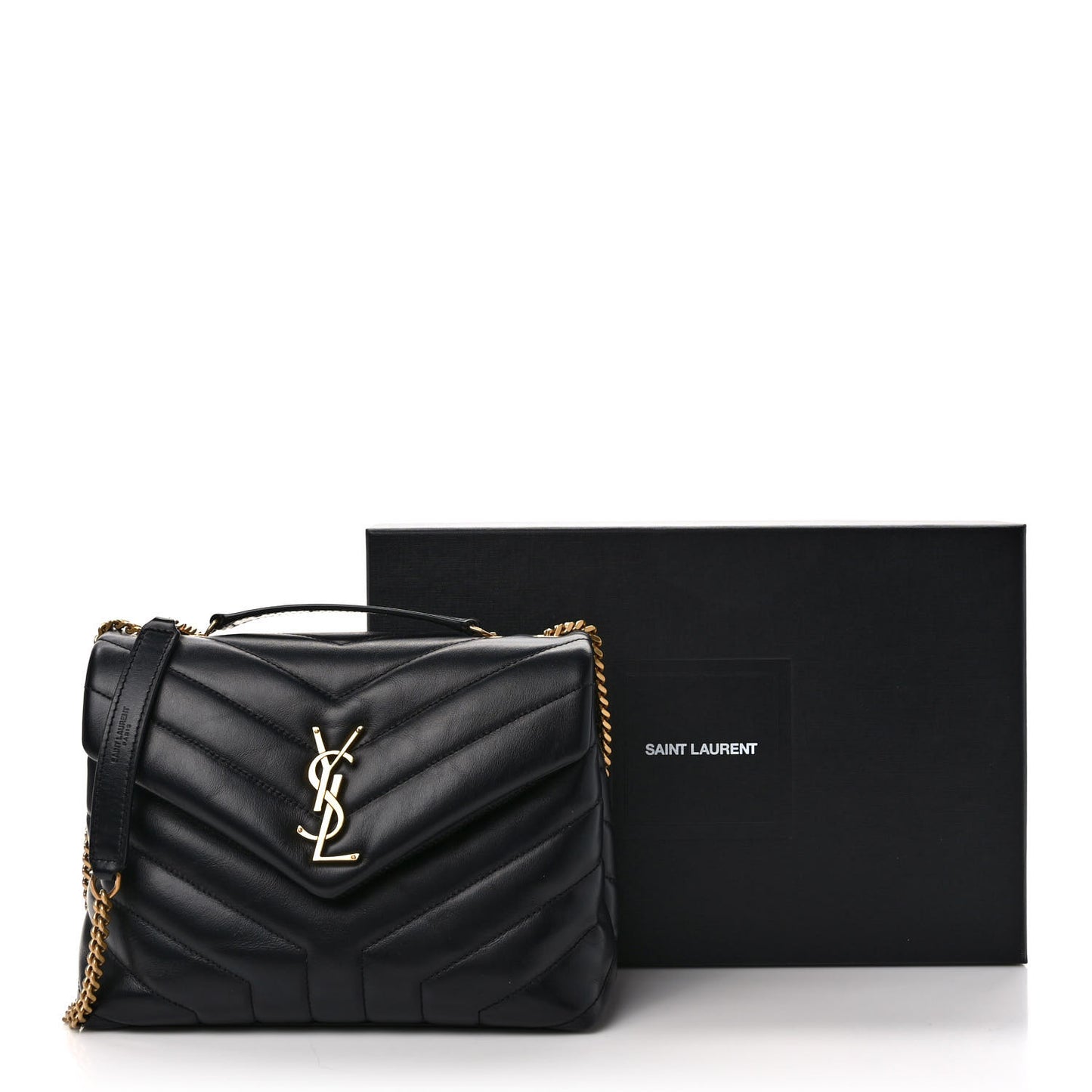 Calfskin Y Quilted Monogram Small Loulou Chain Satchel Black
