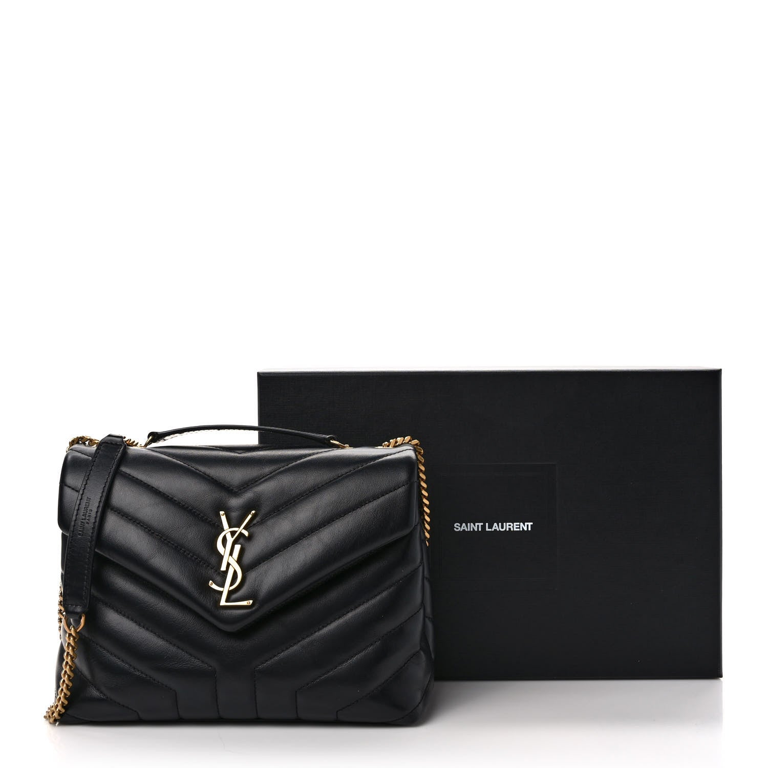 Saint Laurent Calfskin Y Quilted Monogram Small Loulou Chain Satchel Black 10 of 10