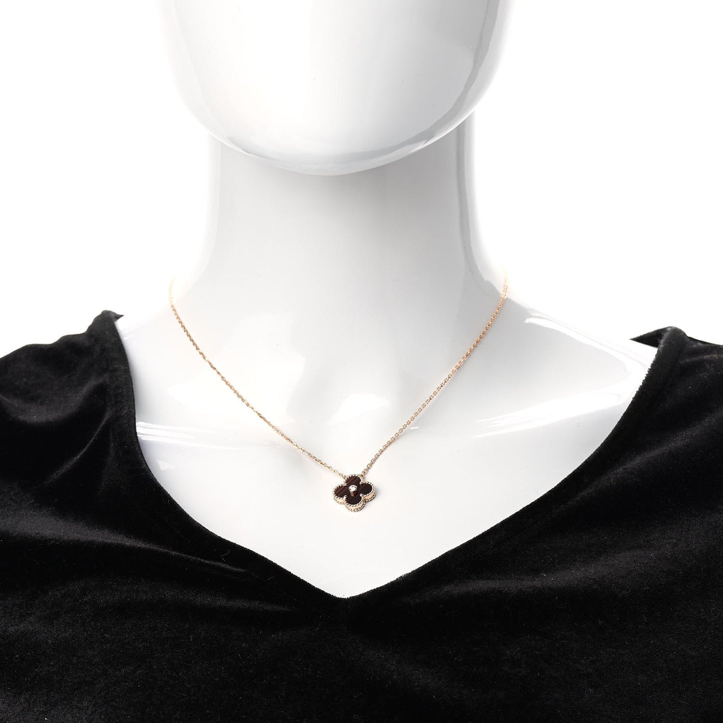 18K Rose Gold Diamond Bulls Eye Vintage Alhambra Pendant Necklace