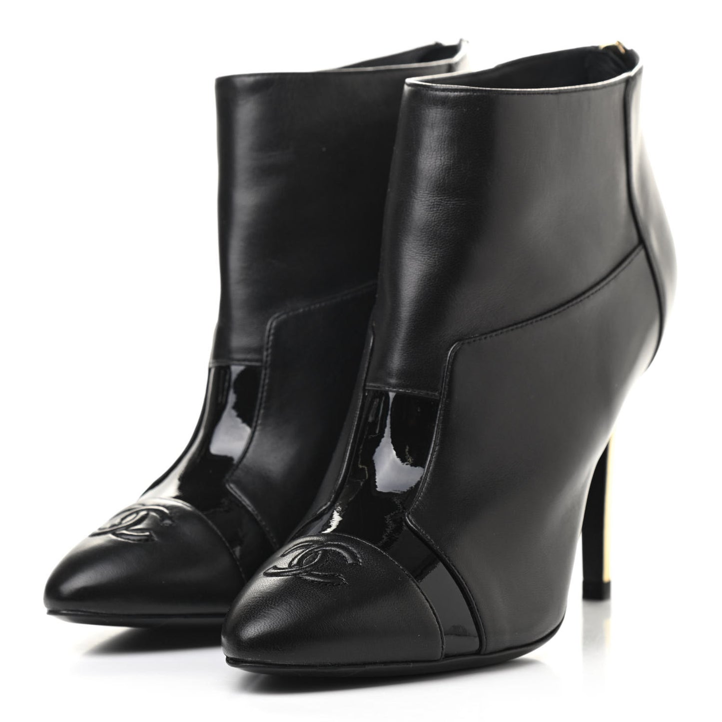 Patent Lambskin CC Cap Toe Ankle Booties 37 Black